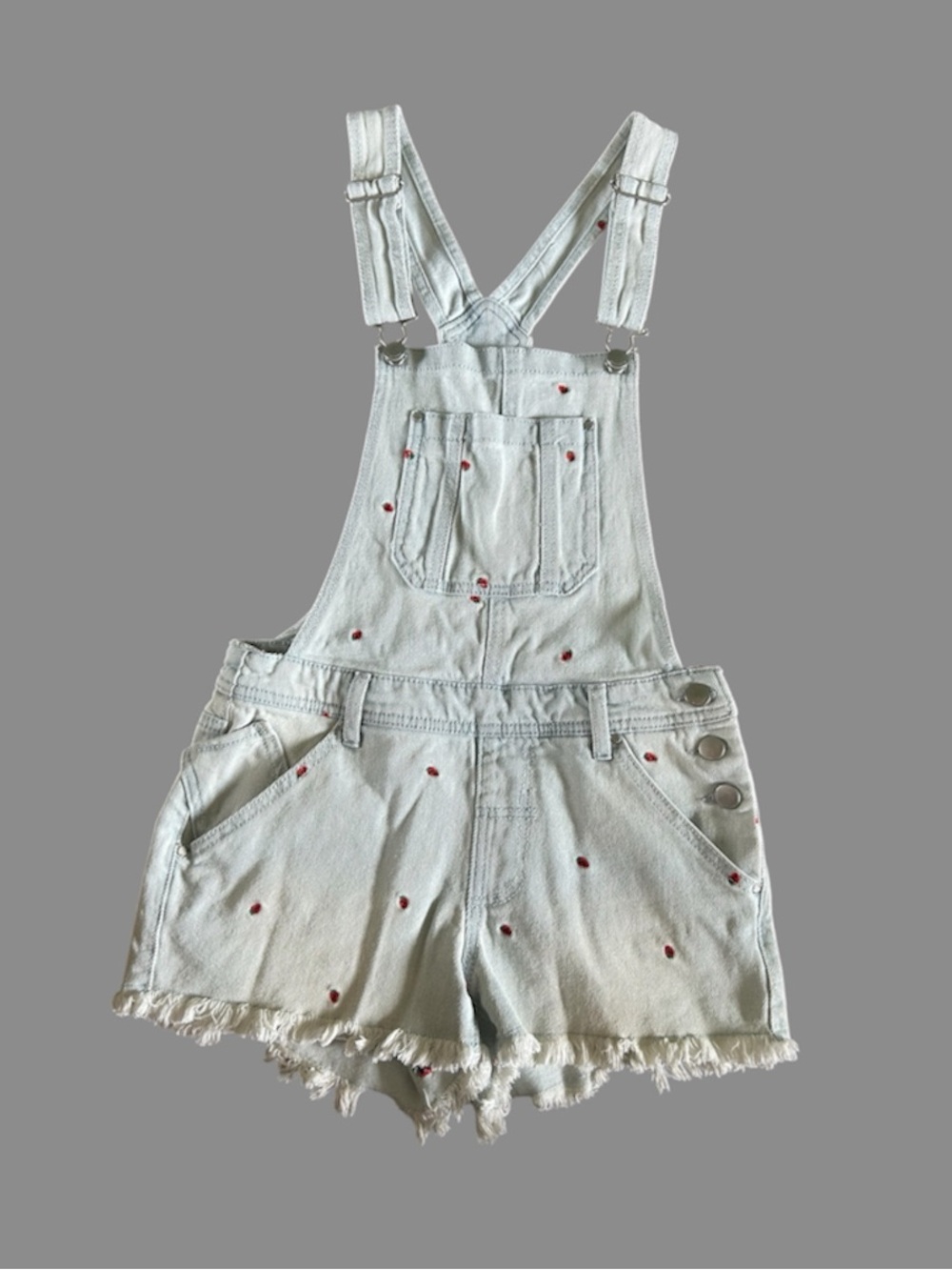[Tinseltown] Denim Shortalls w Strawberry Embroidery